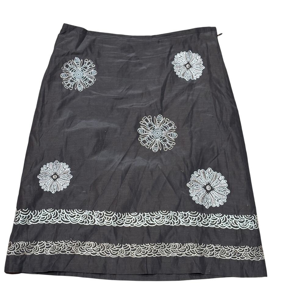 Ann Taylor LOFT Embroidered Silk Blend Skirt A-Line Brown Women's Size 6 W30 L24